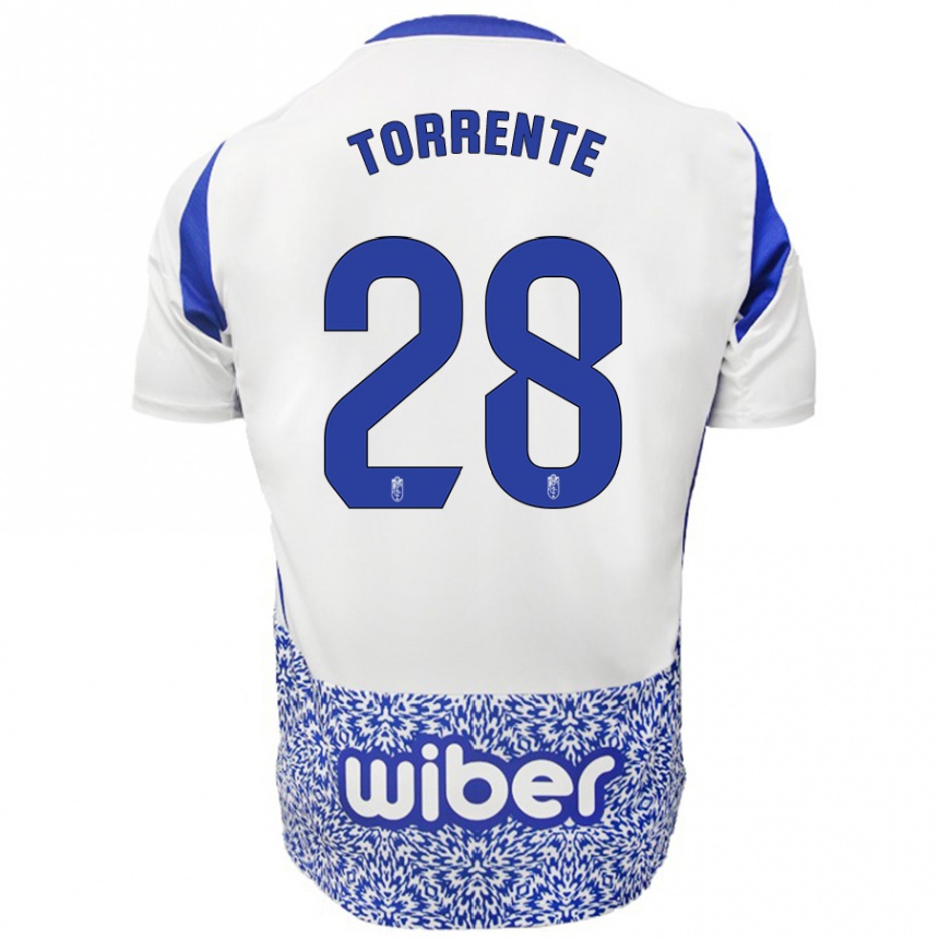 Women Football Raúl Torrente #28 White Blue Away Jersey 2024/25 T-Shirt Nz