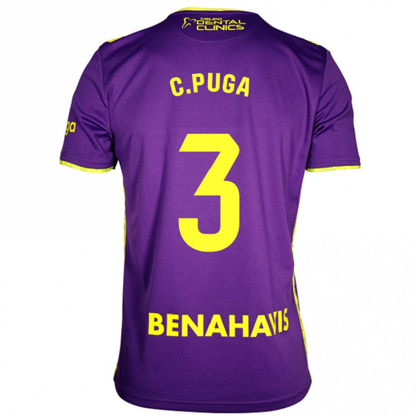 Women Football Carlos Puga #3 Purple Yellow Away Jersey 2024/25 T-Shirt Nz