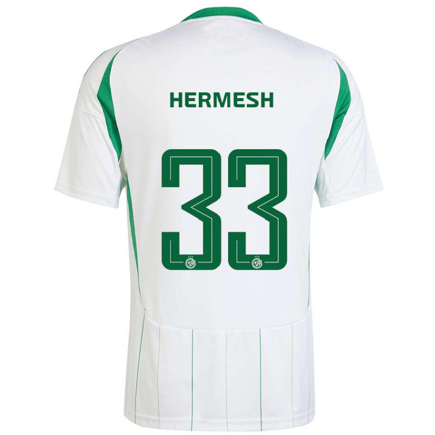 Women Football Liam Hermesh #33 White Green Away Jersey 2024/25 T-Shirt Nz