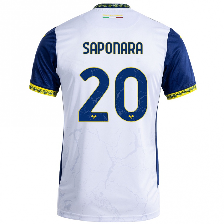 Women Football Riccardo Saponara #20 White Blue Away Jersey 2024/25 T-Shirt Nz