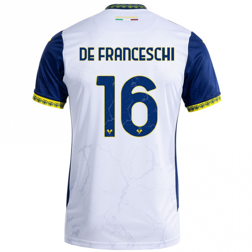 Women Football Edoardo De Franceschi #16 White Blue Away Jersey 2024/25 T-Shirt Nz