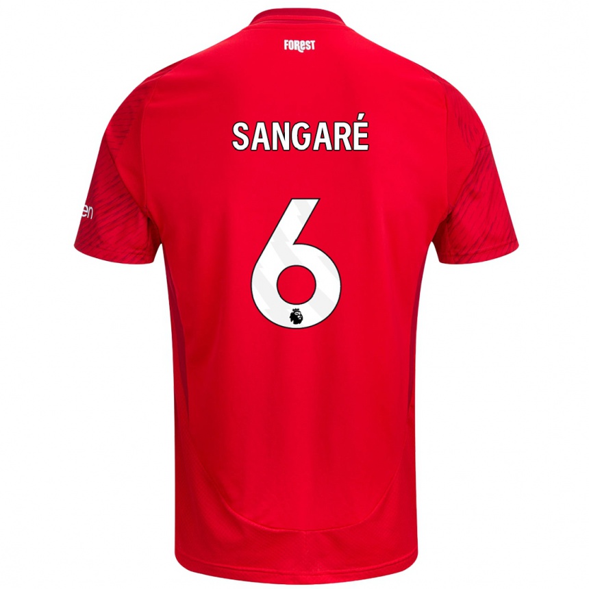 Kids Football Ibrahim Sangaré #6 Red White Home Jersey 2024/25 T-Shirt Nz