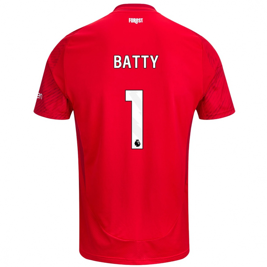 Kids Football Emily Batty #1 Red White Home Jersey 2024/25 T-Shirt Nz