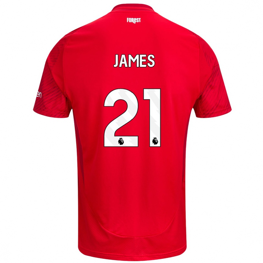 Kids Football Hayley James #21 Red White Home Jersey 2024/25 T-Shirt Nz