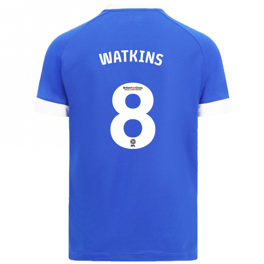 Kids Football Seren Watkins #8 Sky Blue Home Jersey 2024/25 T-Shirt Nz