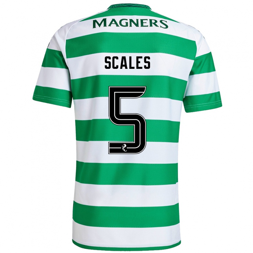 Kids Football Liam Scales #5 Green White Home Jersey 2024/25 T-Shirt Nz