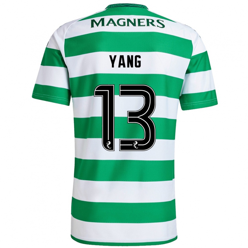 Kids Football Hyun-Jun Yang #13 Green White Home Jersey 2024/25 T-Shirt Nz