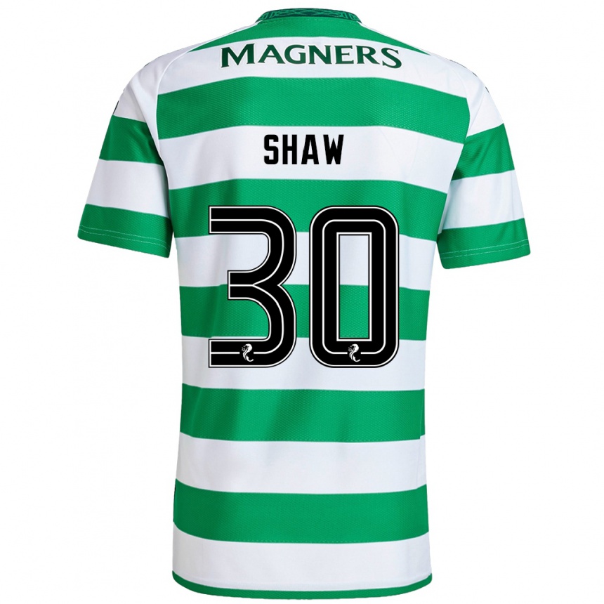 Kids Football Liam Shaw #30 Green White Home Jersey 2024/25 T-Shirt Nz