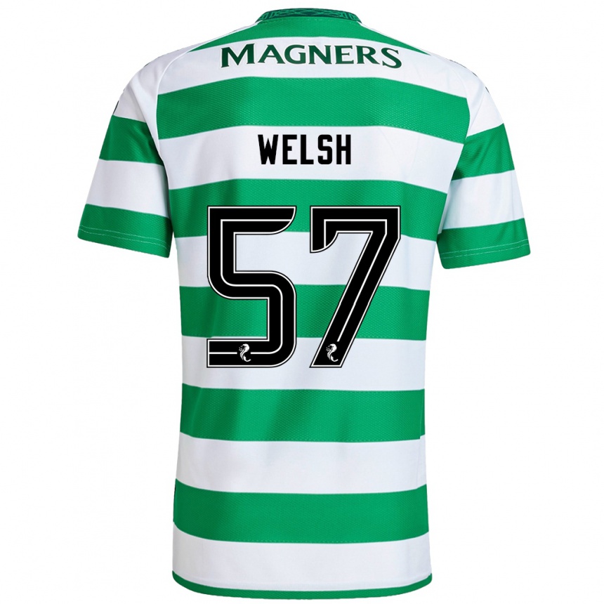 Kids Football Stephen Welsh #57 Green White Home Jersey 2024/25 T-Shirt Nz