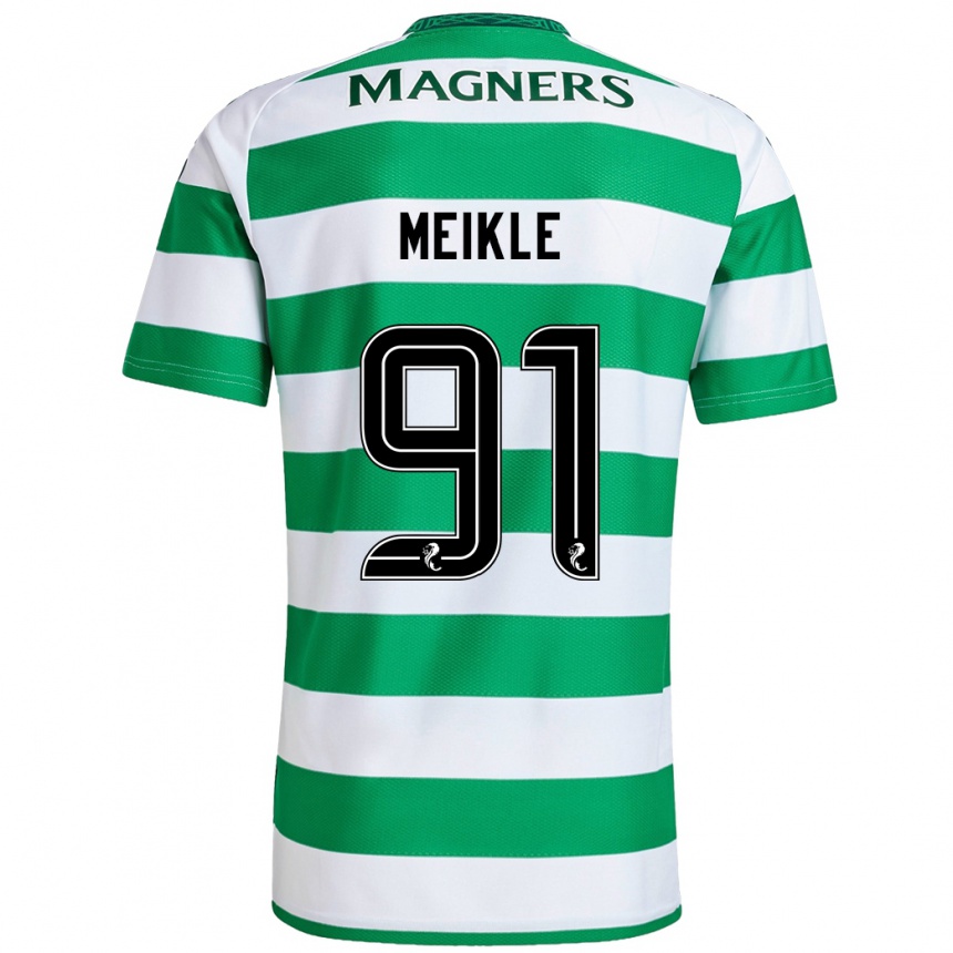 Kids Football Jamie Meikle #91 Green White Home Jersey 2024/25 T-Shirt Nz