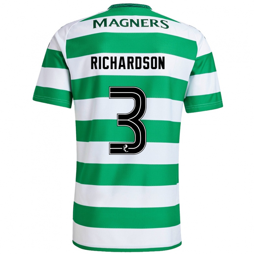 Kids Football Amy Richardson #3 Green White Home Jersey 2024/25 T-Shirt Nz