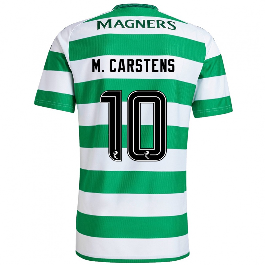 Kids Football Mathilde Carstens #10 Green White Home Jersey 2024/25 T-Shirt Nz