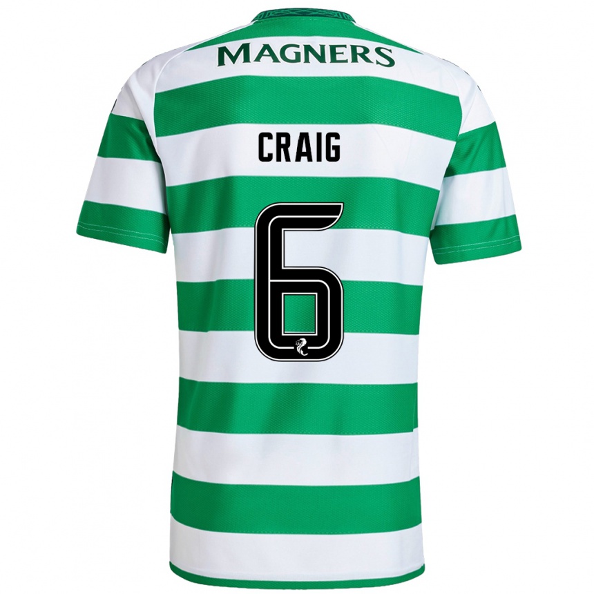 Kids Football Chloe Craig #6 Green White Home Jersey 2024/25 T-Shirt Nz