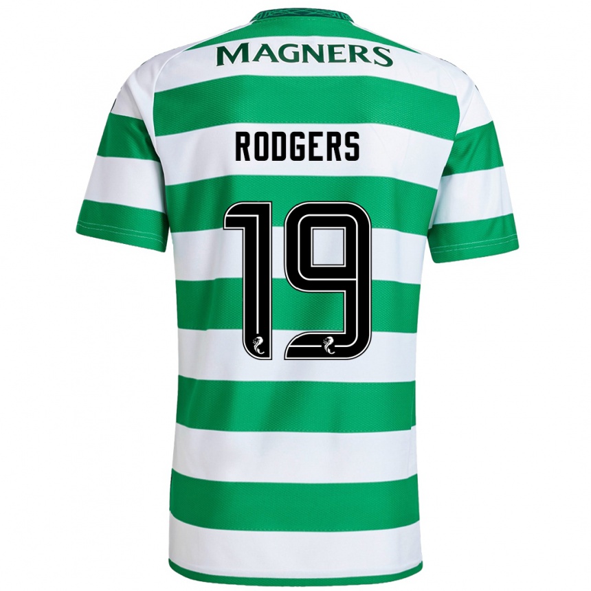 Kids Football Lisa Rodgers #19 Green White Home Jersey 2024/25 T-Shirt Nz