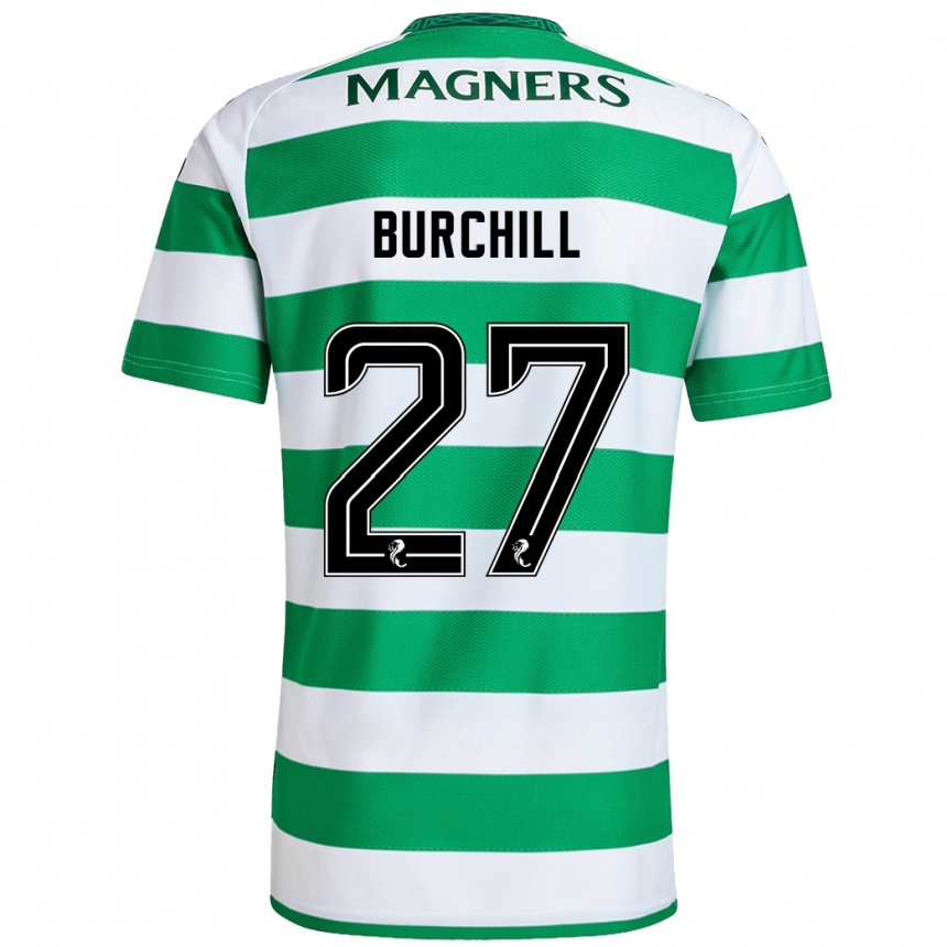 Kids Football Tiree Burchill #27 Green White Home Jersey 2024/25 T-Shirt Nz