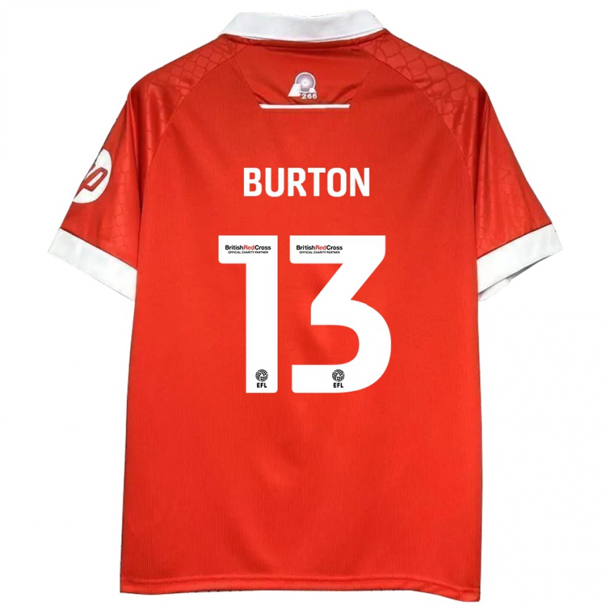 Kids Football Callum Burton #13 Red White Home Jersey 2024/25 T-Shirt Nz