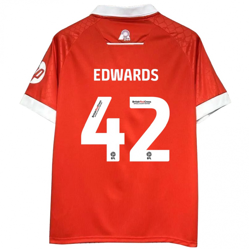 Kids Football Callum Edwards #42 Red White Home Jersey 2024/25 T-Shirt Nz