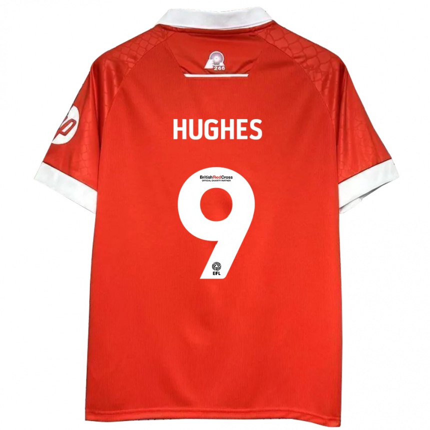 Kids Football Rosie Hughes #9 Red White Home Jersey 2024/25 T-Shirt Nz