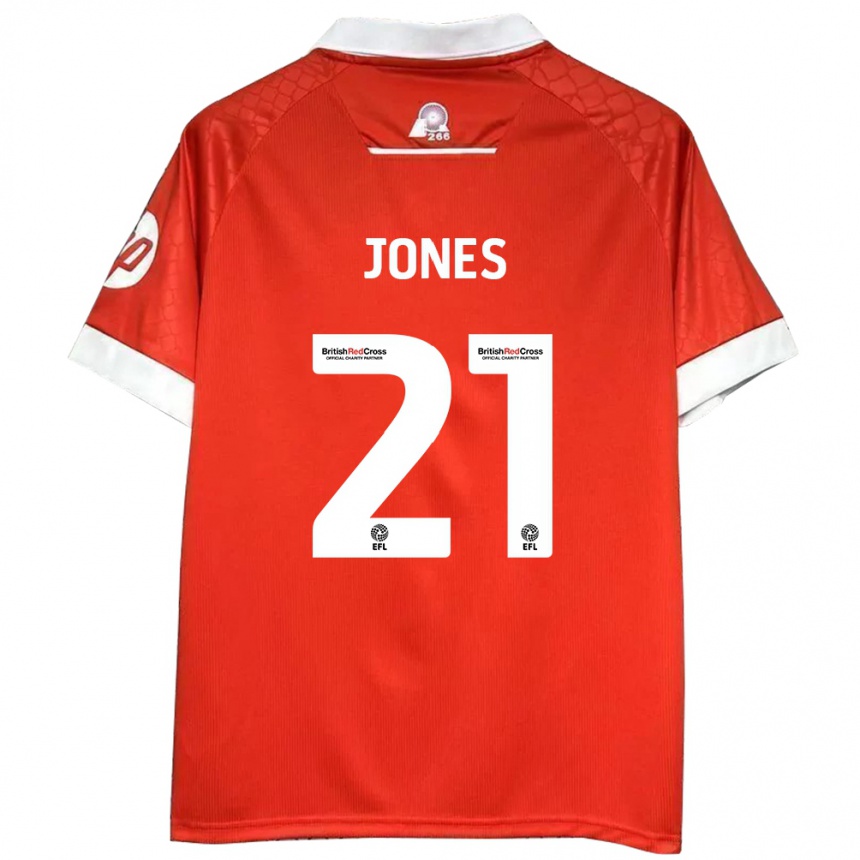 Kids Football Lili Jones #21 Red White Home Jersey 2024/25 T-Shirt Nz