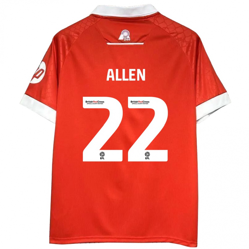 Kids Football Keren Allen #22 Red White Home Jersey 2024/25 T-Shirt Nz