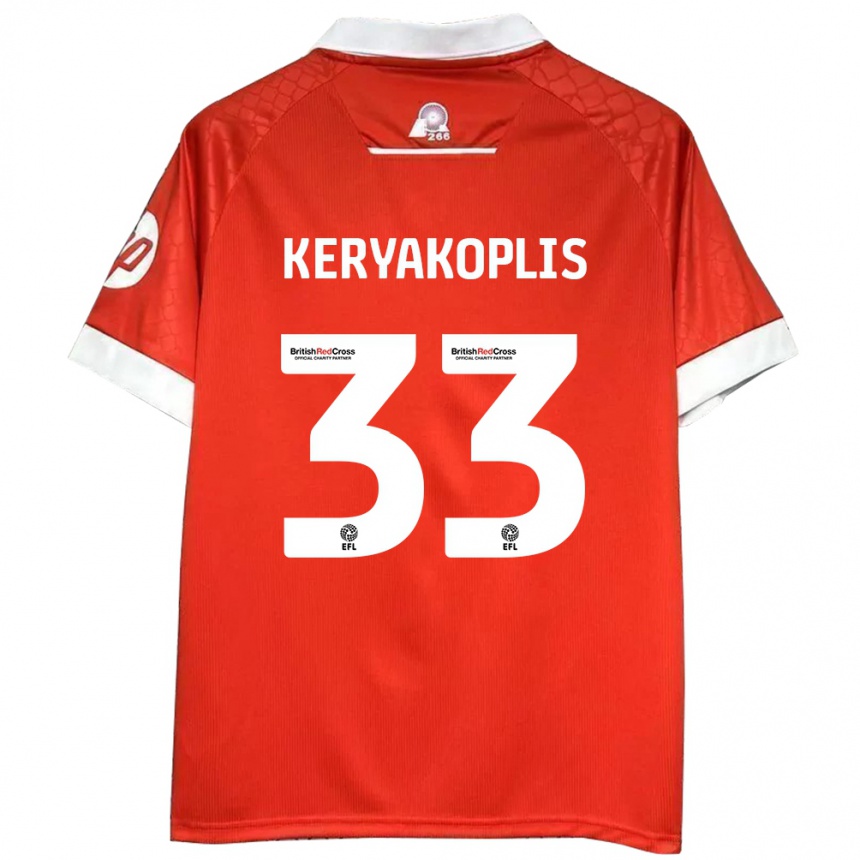 Kids Football Hannah Keryakoplis #33 Red White Home Jersey 2024/25 T-Shirt Nz