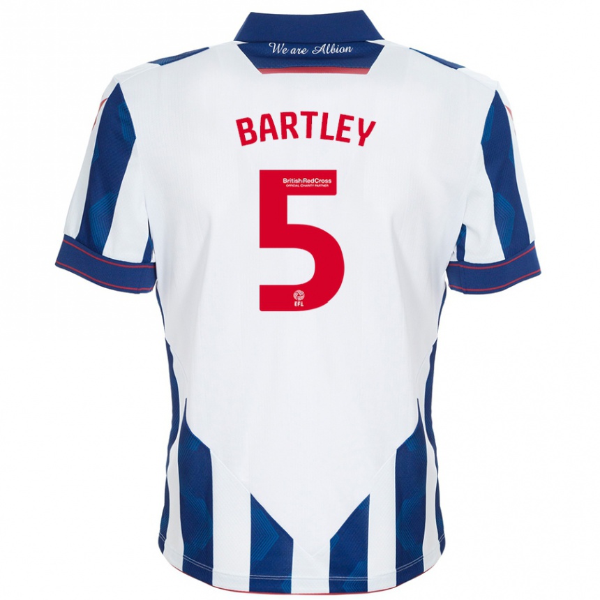 Kids Football Kyle Bartley #5 White Dark Blue Home Jersey 2024/25 T-Shirt Nz