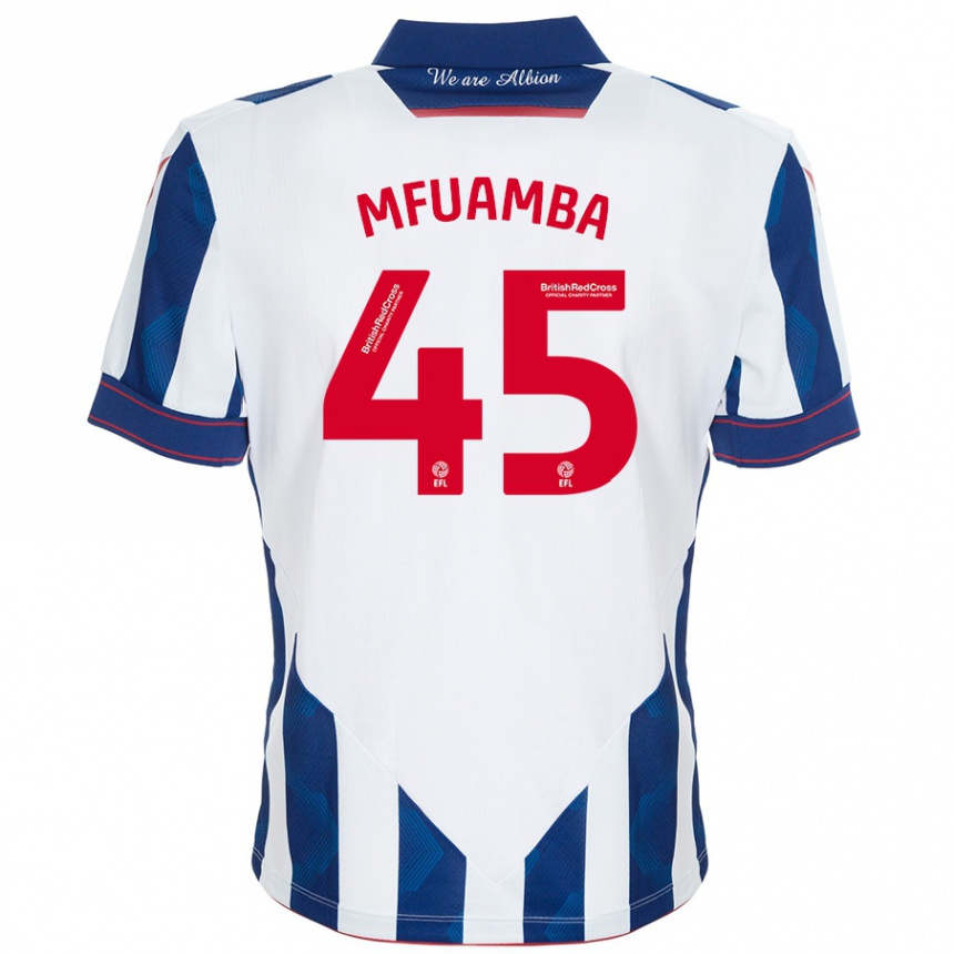 Kids Football Kevin Mfuamba #45 White Dark Blue Home Jersey 2024/25 T-Shirt Nz