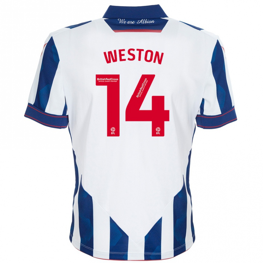 Kids Football Steph Weston #14 White Dark Blue Home Jersey 2024/25 T-Shirt Nz