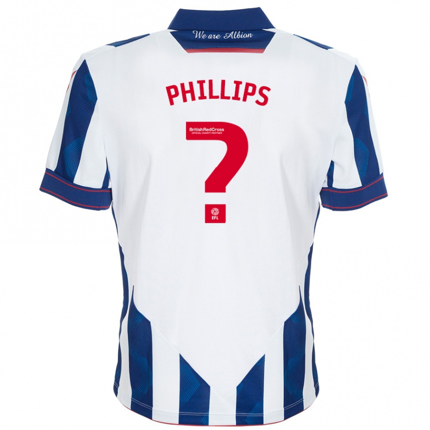 Kids Football Narel Phillips #0 White Dark Blue Home Jersey 2024/25 T-Shirt Nz