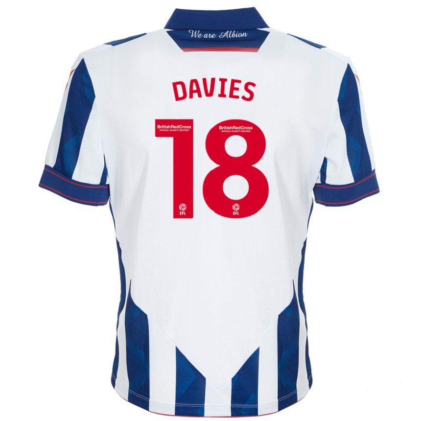 Kids Football Jessica Davies #18 White Dark Blue Home Jersey 2024/25 T-Shirt Nz