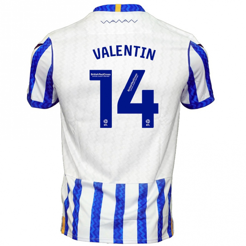 Kids Football Pol Valentín #14 Blue White Home Jersey 2024/25 T-Shirt Nz