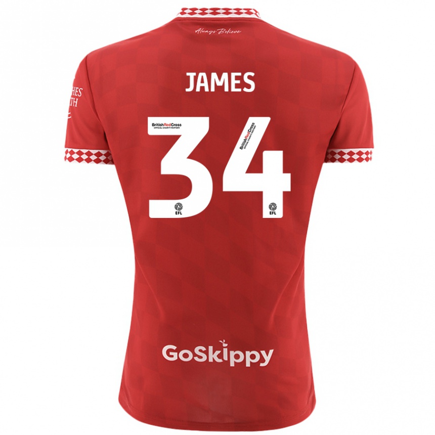 Kids Football Joseph James #34 Red Home Jersey 2024/25 T-Shirt Nz