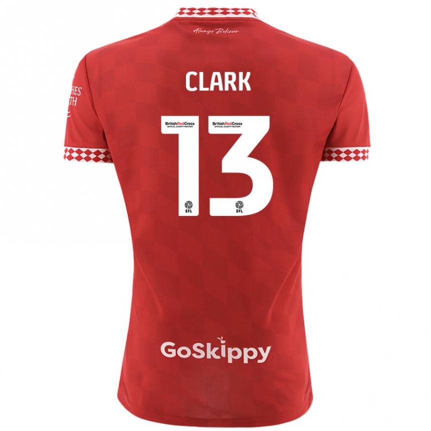 Kids Football Olivia Clark #13 Red Home Jersey 2024/25 T-Shirt Nz