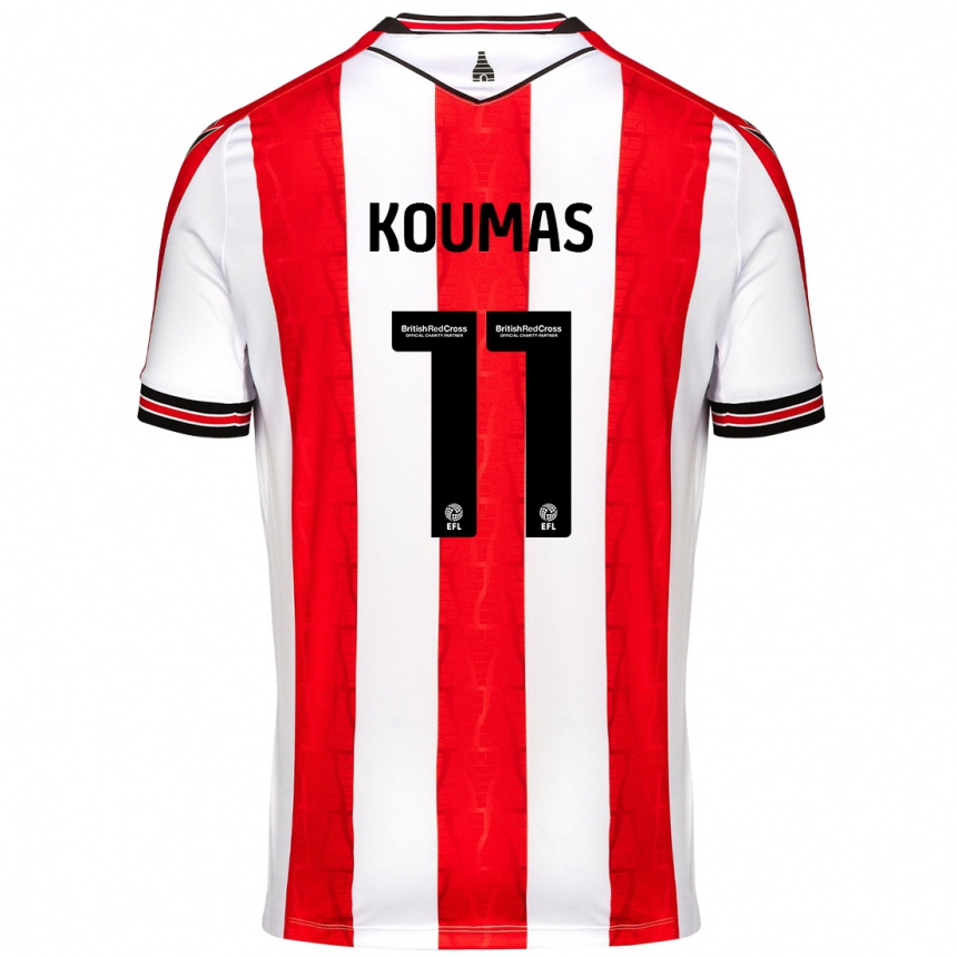 Kids Football Lewis Koumas #11 Red White Home Jersey 2024/25 T-Shirt Nz