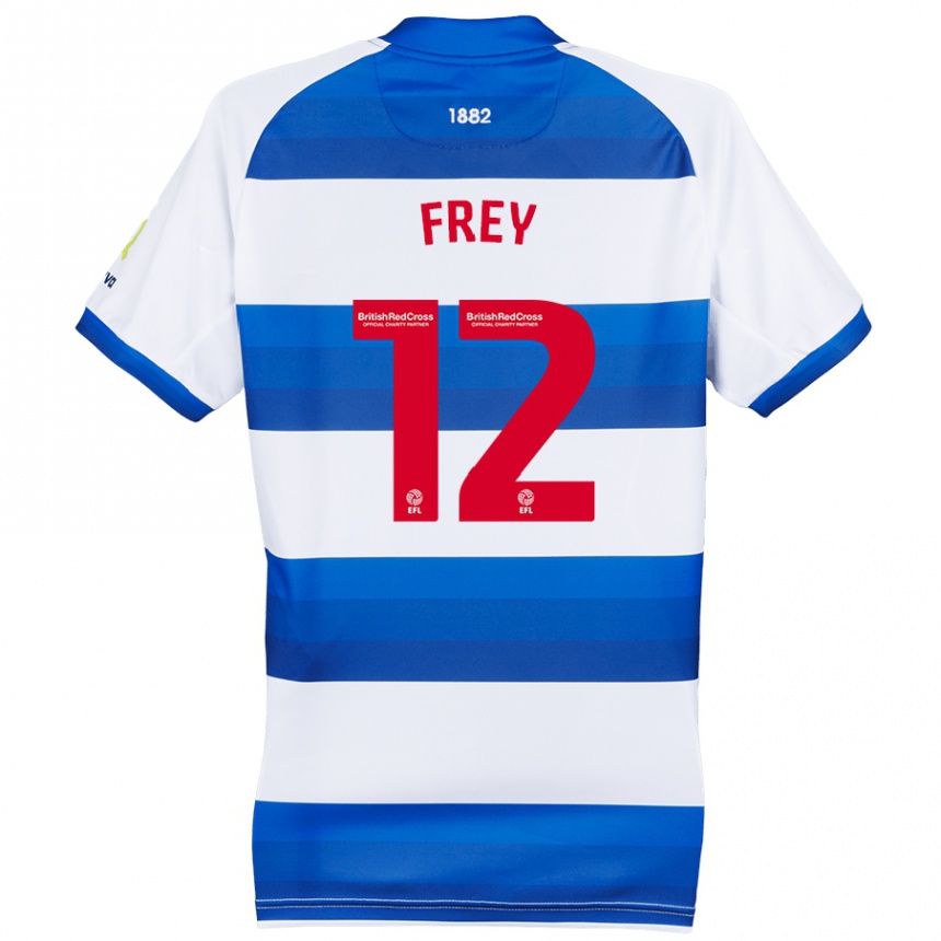 Kids Football Michael Frey #12 White Blue Home Jersey 2024/25 T-Shirt Nz