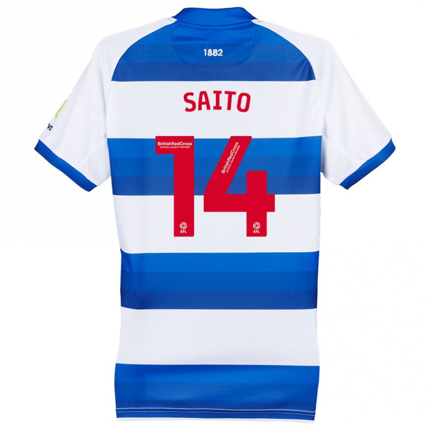 Kids Football Koki Saito #14 White Blue Home Jersey 2024/25 T-Shirt Nz