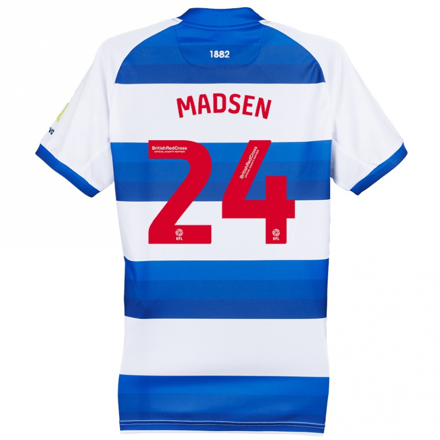 Kids Football Nicolas Madsen #24 White Blue Home Jersey 2024/25 T-Shirt Nz