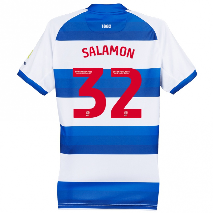 Kids Football Matteo Salamon #32 White Blue Home Jersey 2024/25 T-Shirt Nz