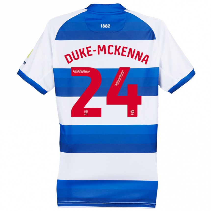 Kids Football Stephen Duke-Mckenna #24 White Blue Home Jersey 2024/25 T-Shirt Nz