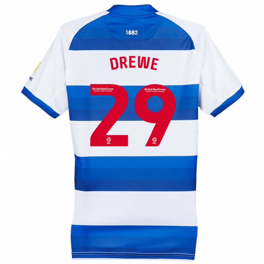 Kids Football Aaron Drewe #29 White Blue Home Jersey 2024/25 T-Shirt Nz