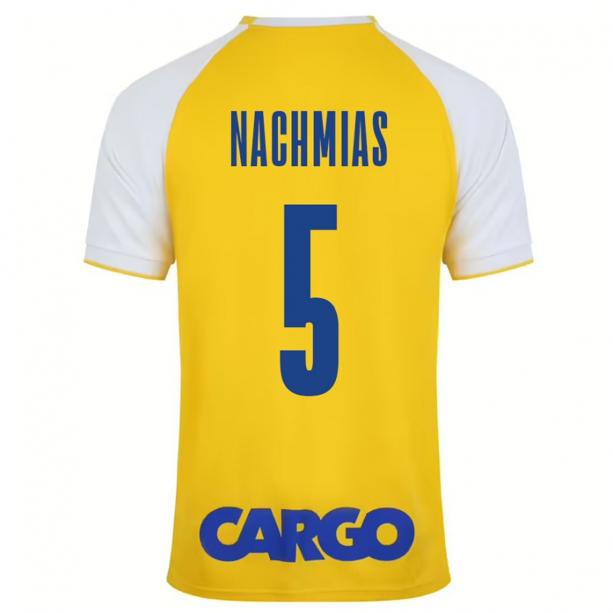 Kids Football Idan Nachmias #5 Yellow White Home Jersey 2024/25 T-Shirt Nz