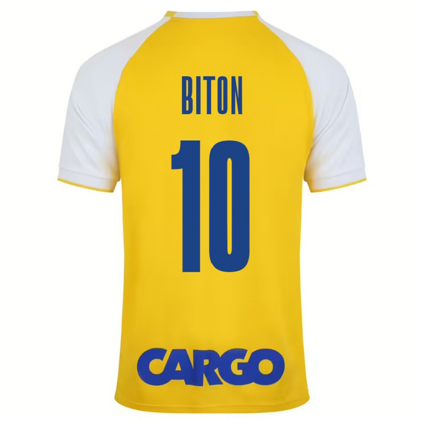 Kids Football Dan Biton #10 Yellow White Home Jersey 2024/25 T-Shirt Nz