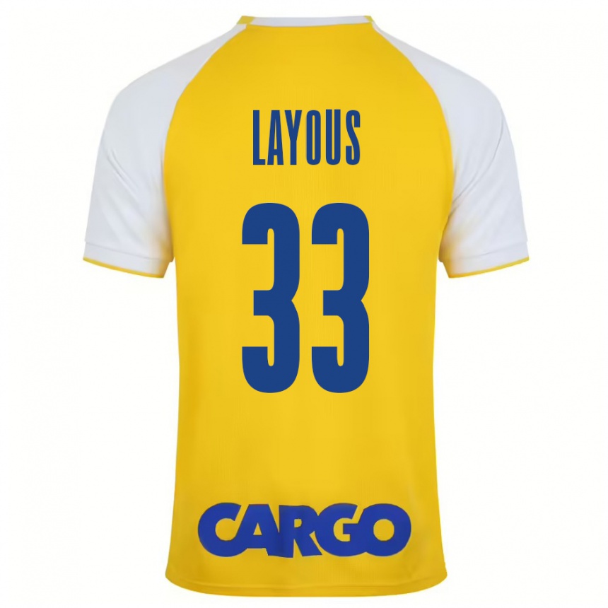 Kids Football Hisham Layous #33 Yellow White Home Jersey 2024/25 T-Shirt Nz