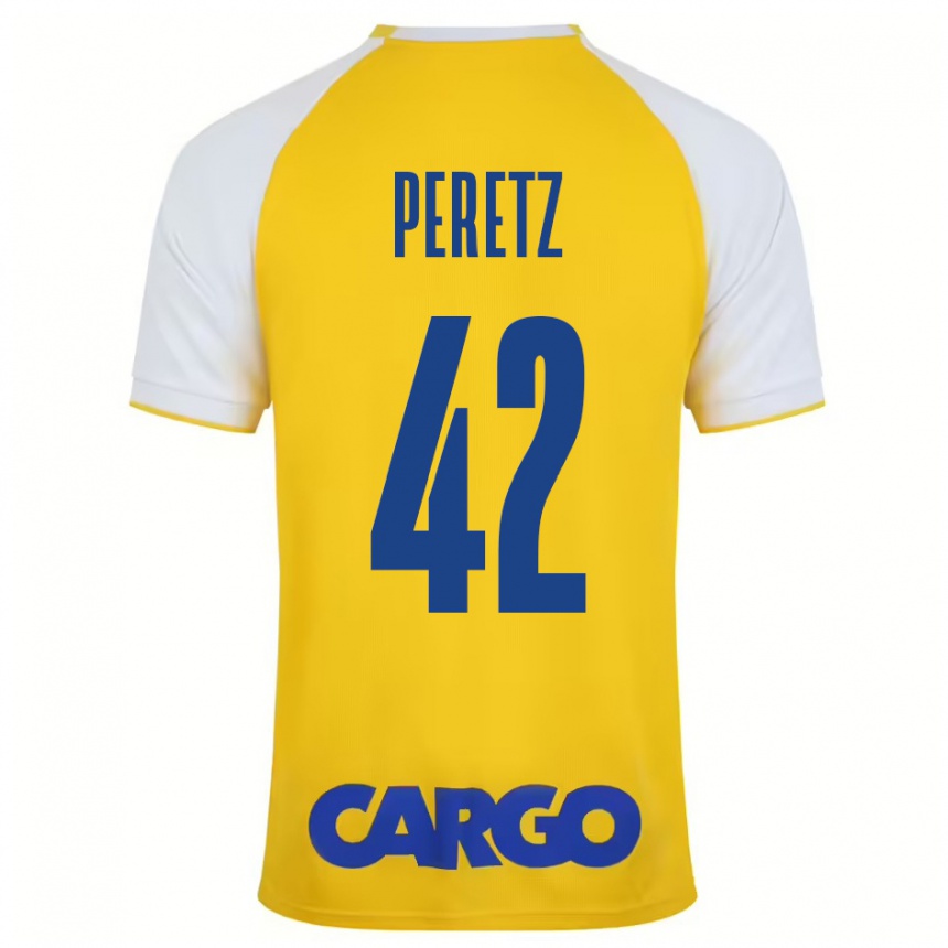 Kids Football Dor Peretz #42 Yellow White Home Jersey 2024/25 T-Shirt Nz