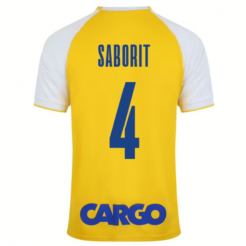 Kids Football Enric Saborit #4 Yellow White Home Jersey 2024/25 T-Shirt Nz