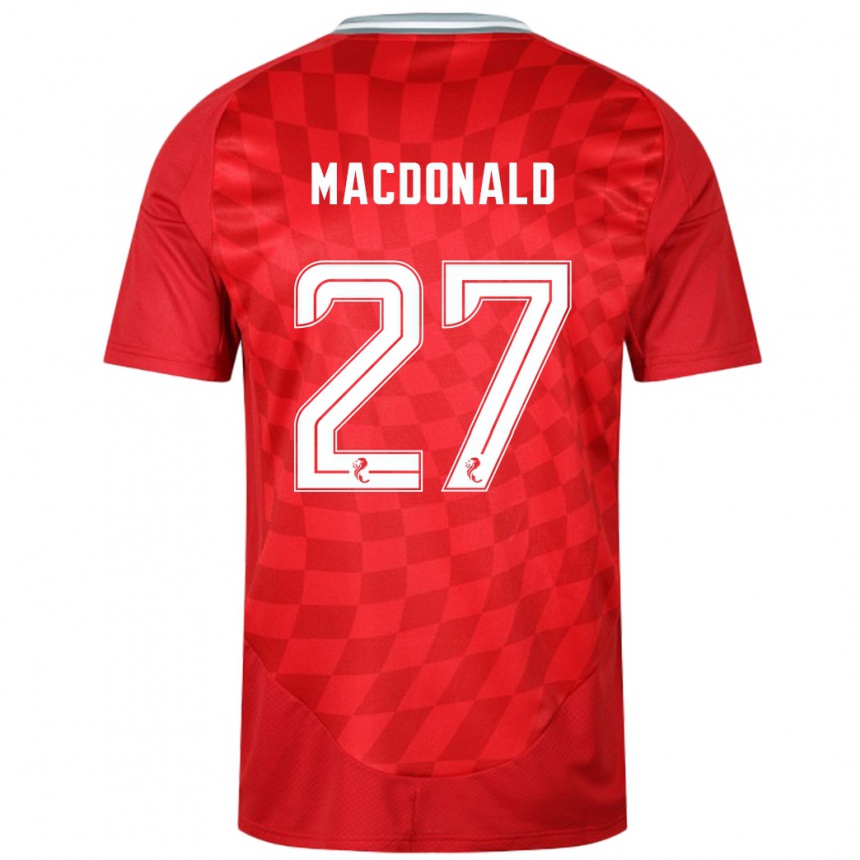 Kids Football Angus Macdonald #27 Red Home Jersey 2024/25 T-Shirt Nz