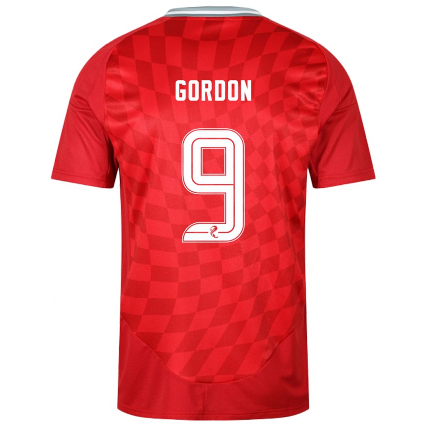 Kids Football Lauren Gordon #9 Red Home Jersey 2024/25 T-Shirt Nz