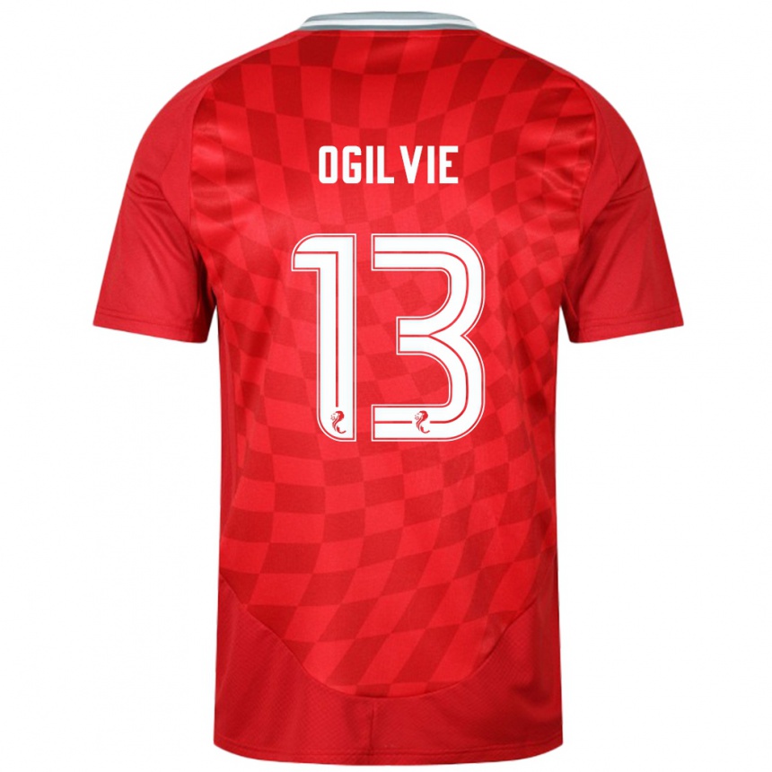 Kids Football Francesca Ogilvie #13 Red Home Jersey 2024/25 T-Shirt Nz