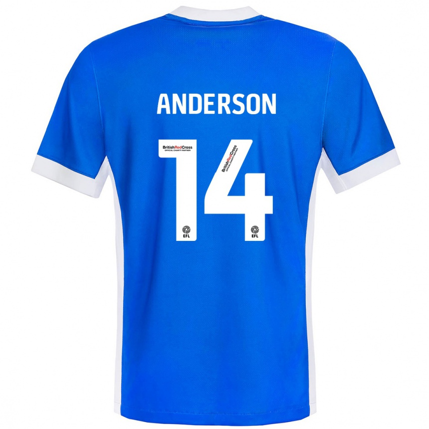 Kids Football Keshi Anderson #14 Blue White Home Jersey 2024/25 T-Shirt Nz