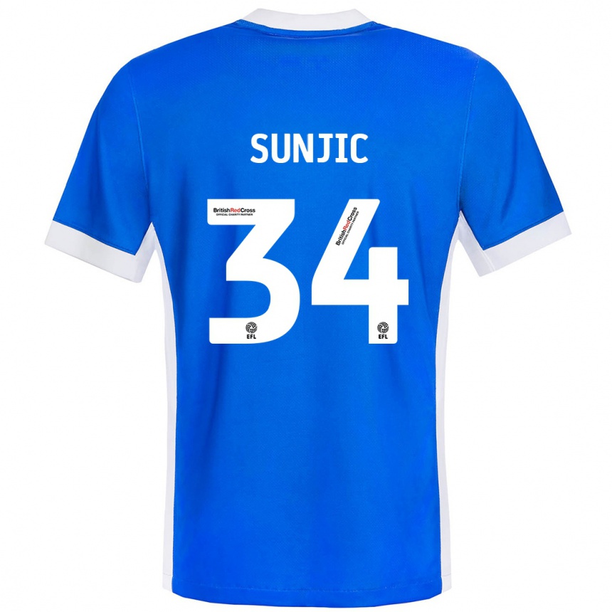 Kids Football Ivan Sunjic #34 Blue White Home Jersey 2024/25 T-Shirt Nz